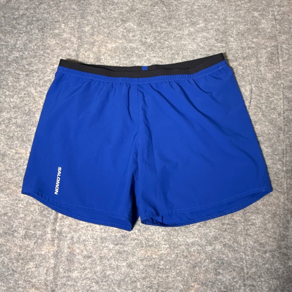 Salomon Cross 5" Running Shorts Mens XL Blue Zipper Pocket Athletic Training